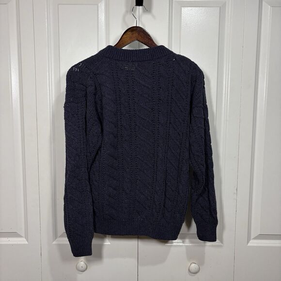 Haberdasher Sweater Women M Navy Cable Knit Silk Blend Classic Preppy Coastal - Picture 4 of 10